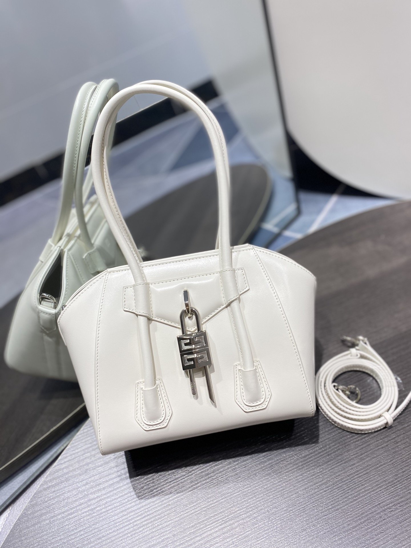 Givenchy Mini Antigona Lock Bag Ivory For Women, Women’s Handbags, Shoulder Bags 8.7in/22cm GVC BB50J0B16S-105