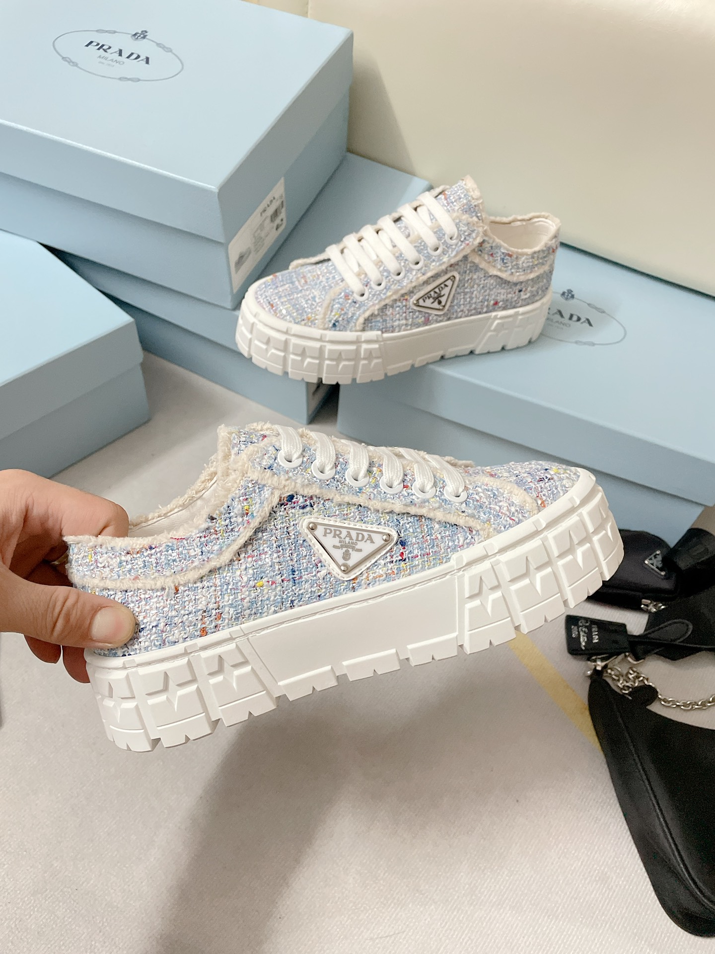 Pra*a Double Wheel Gabardine Sneakers Light Blue For Women 2in/50mm PRD