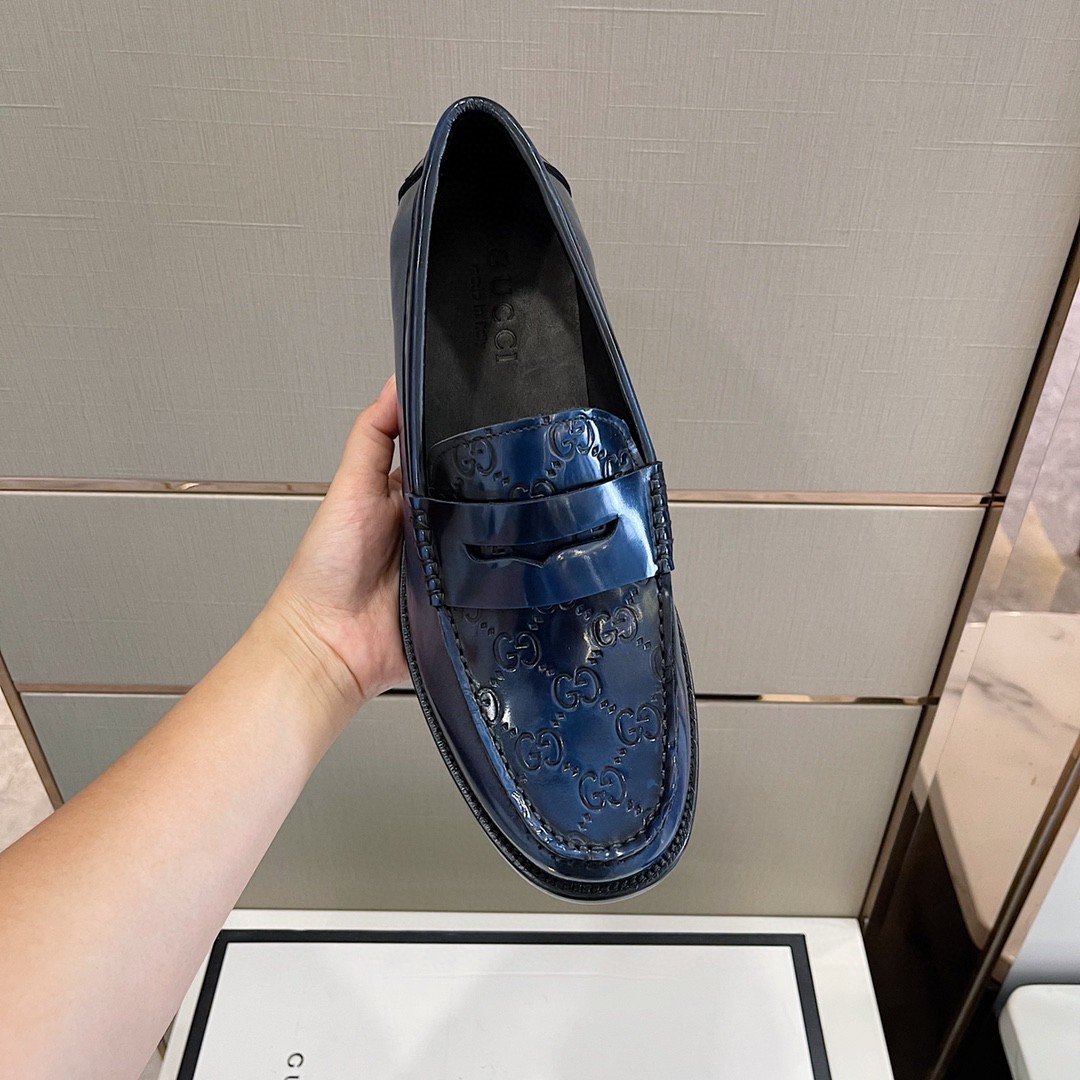 Gvc*1 Men’s GG Embossed Loafers Horsebit Blue For Men 699501
