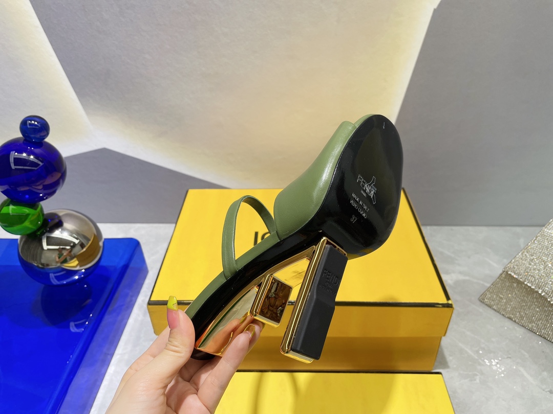 F**di First Dark Green High-Heeled Sandals For Women