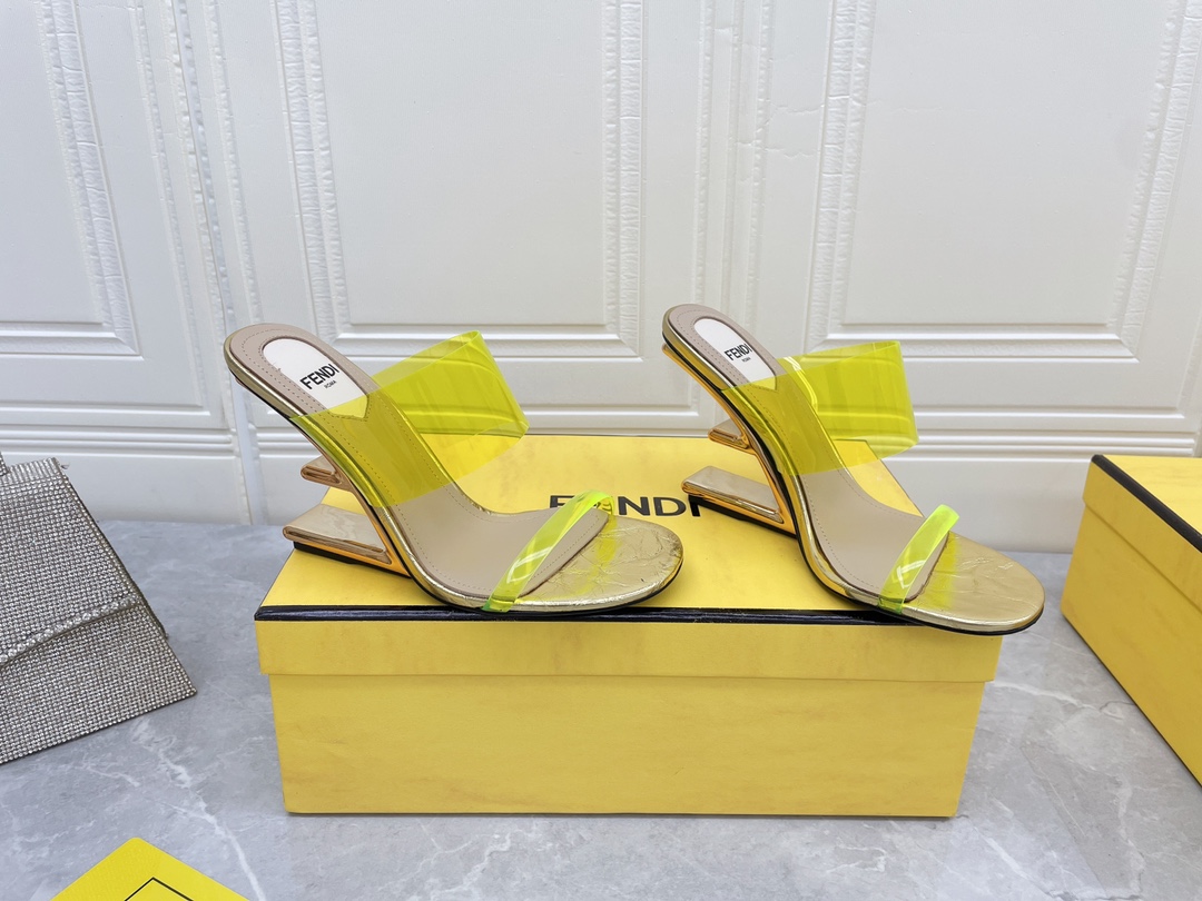 F**di First Yellow Transparent High-Heeled Sandals For Women