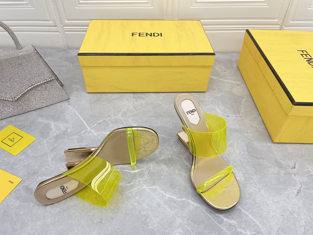F**di First Yellow Transparent High-Heeled Sandals For Women