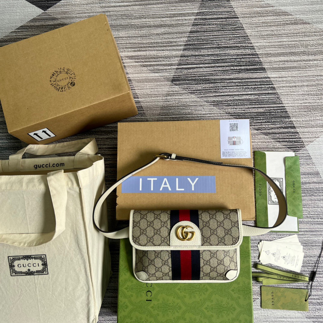 Gvc*1 Ophidia Belt Bag Beige And Ebony GG Svp*me Canvas, A Material With Low Environmental Impact For Men  8.7in/22cm GG 674081 96IWT 9794