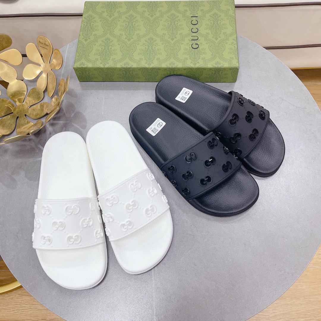 Gvc*1 Women’s Rubber GG Slide Sandals White For Women 573922 JDR00 9014