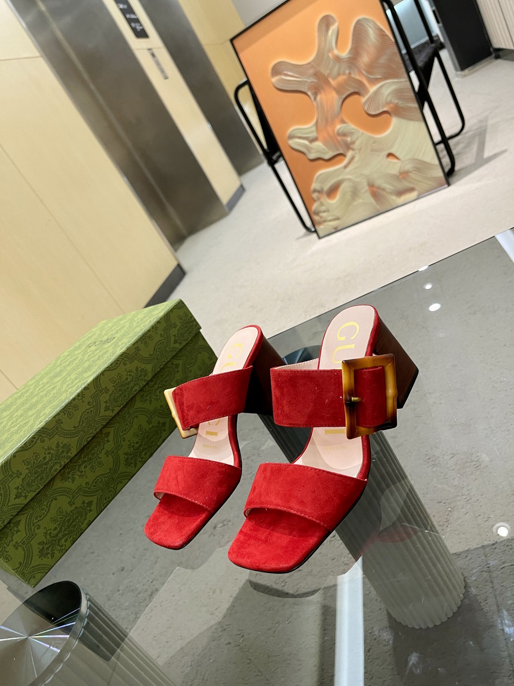 Gvc*1 Women’s Sandal With Bamboo Buckle Red For Women GG‎