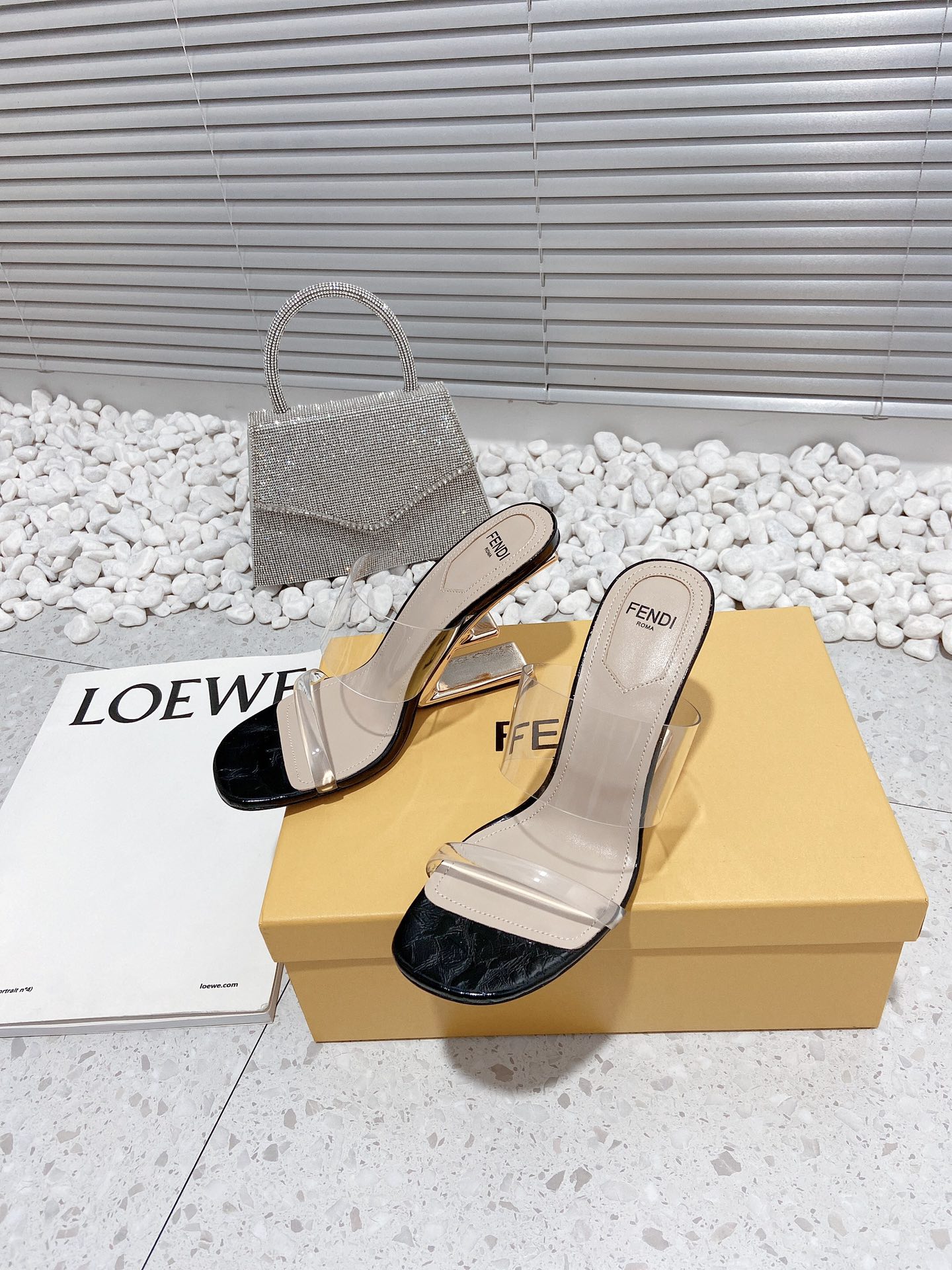 F**di First Black Transparent High-Heeled Sandals For Women