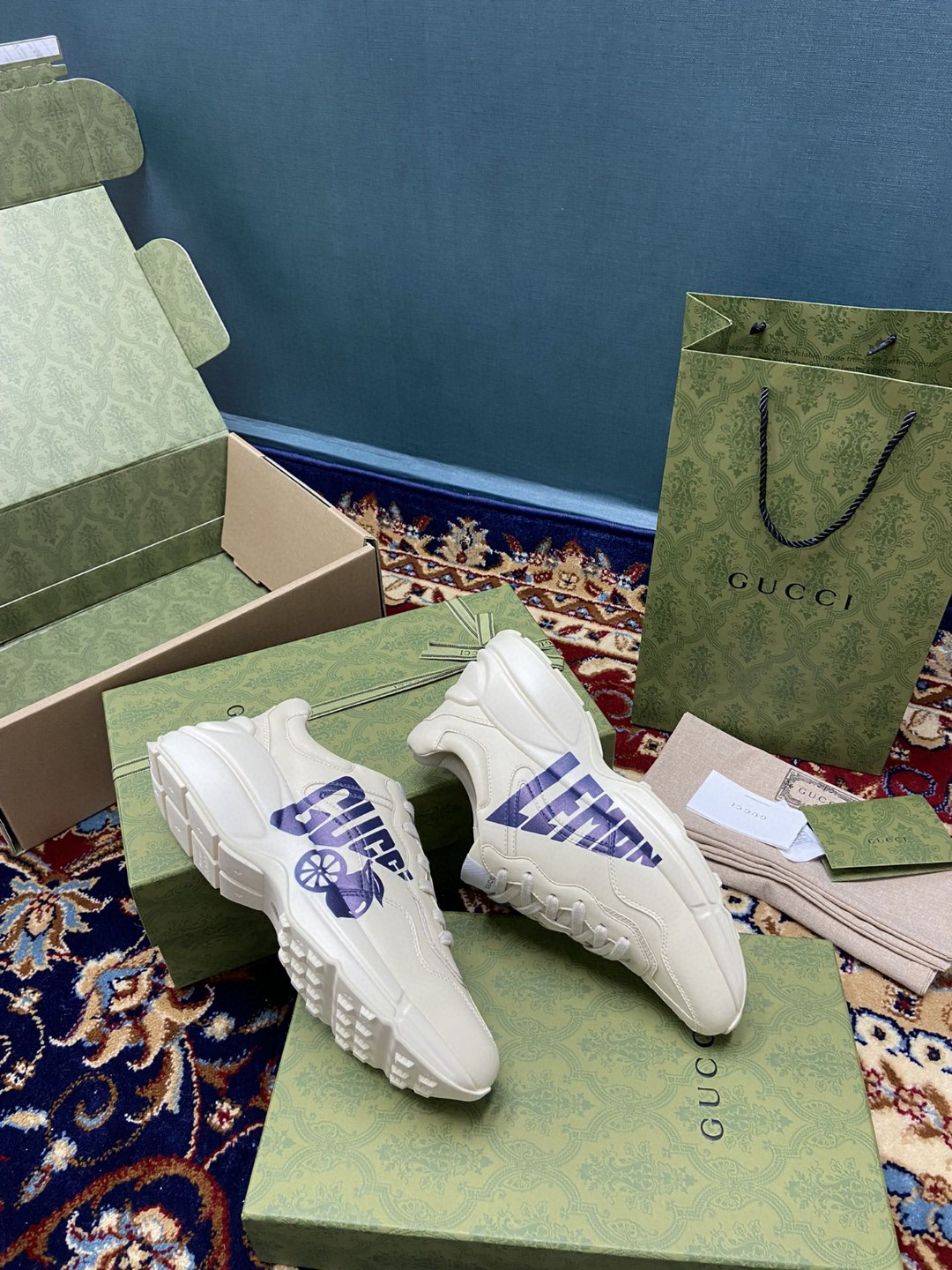 Gvc*1 Men’s Rhyton Sneakers With Lemon Gvc*1 White Ivory For Men 684899 DRW00 9522