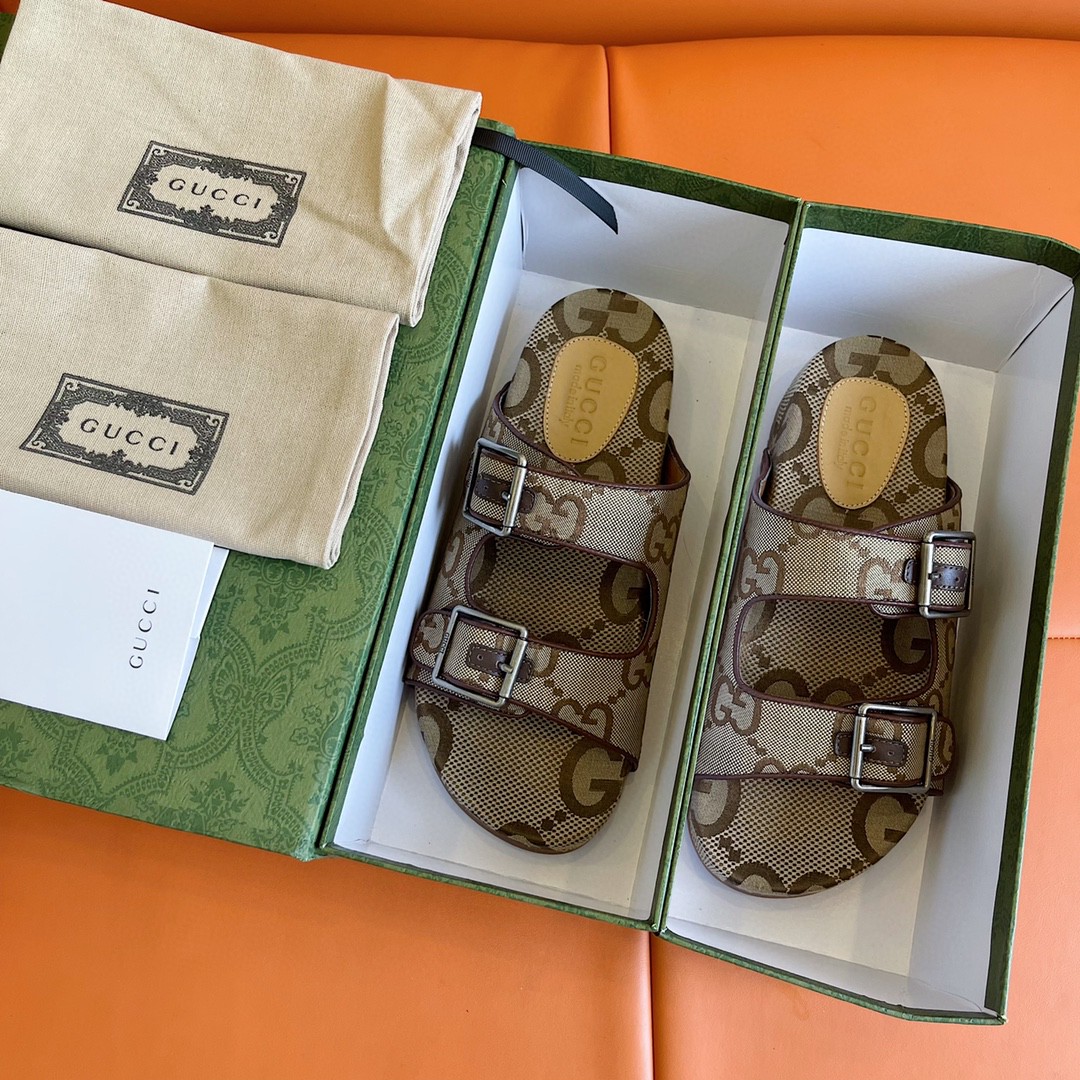 Gvc*1 Men’s Maxi GG Slide Sandal With Straps Beige And Ebony For Men 658020 2HK60