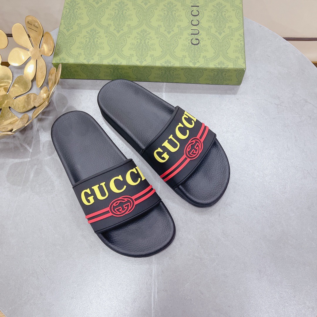 Gvc*1 Men’s Logo Rubber Slide Black Red And Yellow For Men 522887