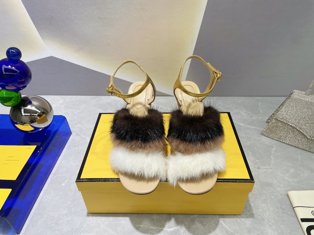 F**di First White Mink High-Heeled Sandals For Women 8X8275AI11F1H00