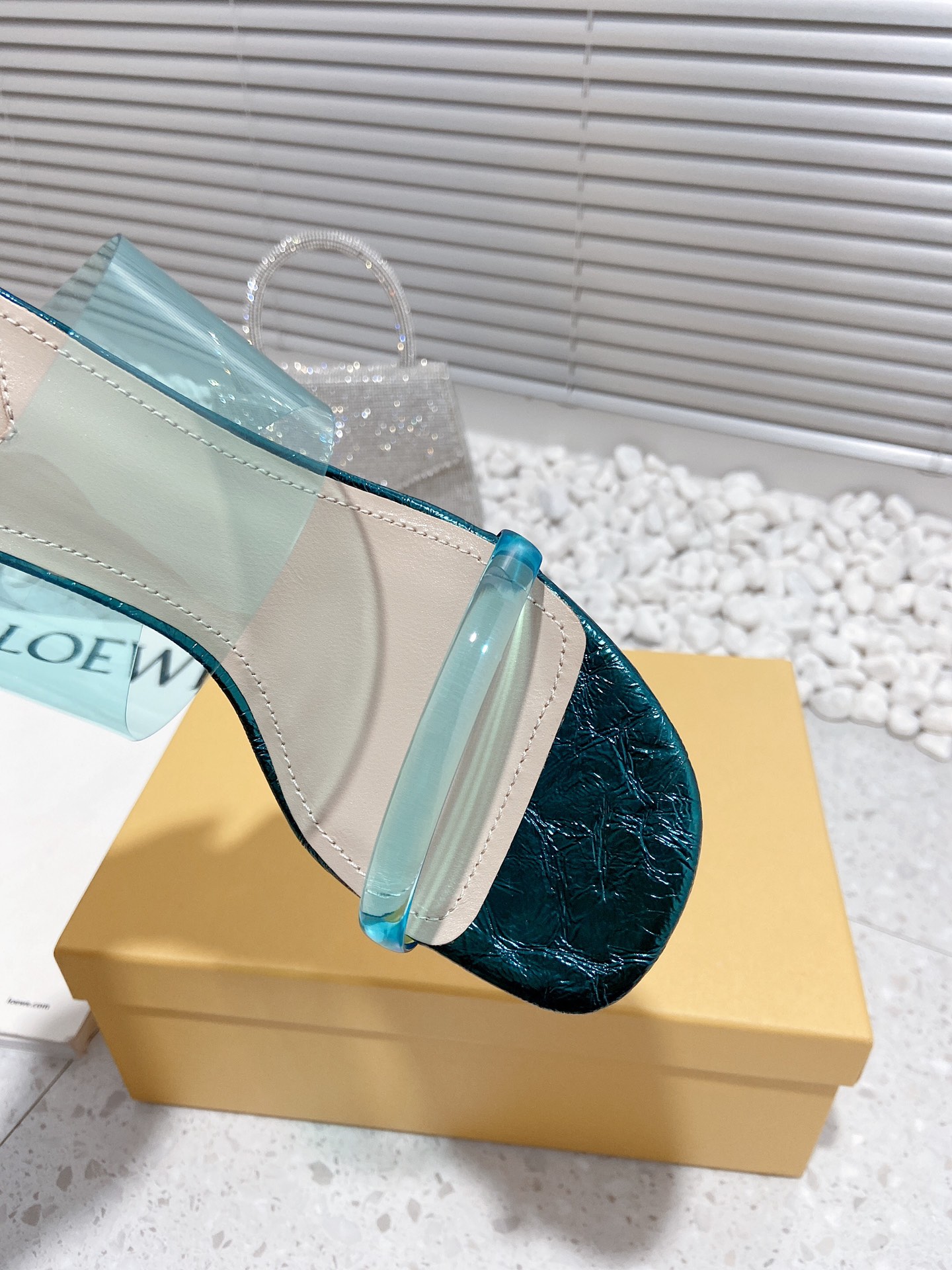 F**di First Dark Green Transparent High-Heeled Sandals For Women