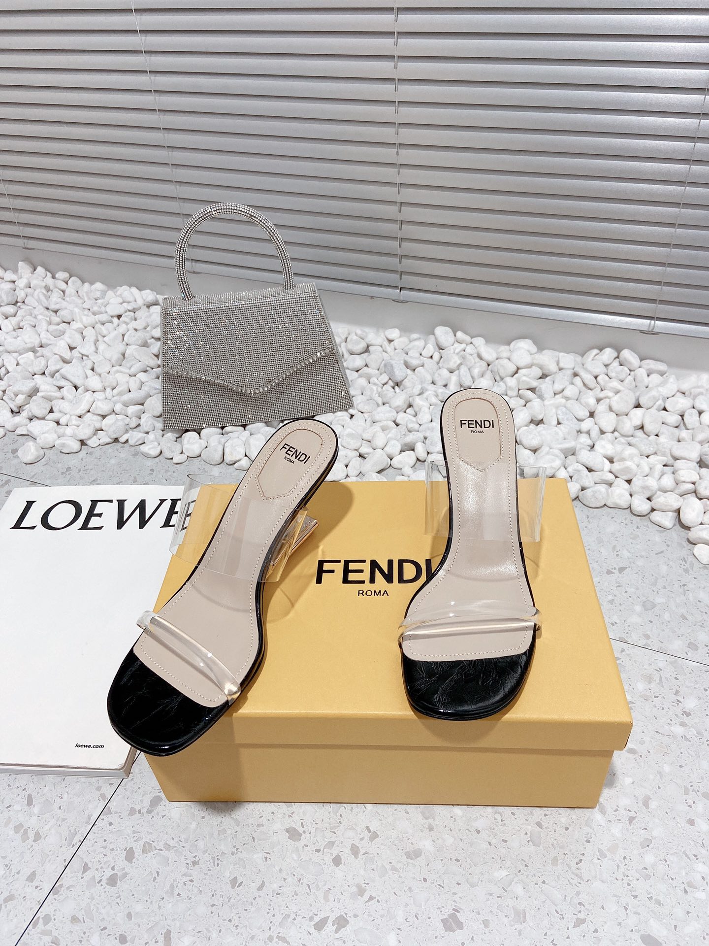 F**di First Black Transparent Medium-Heeled Sandals For Women