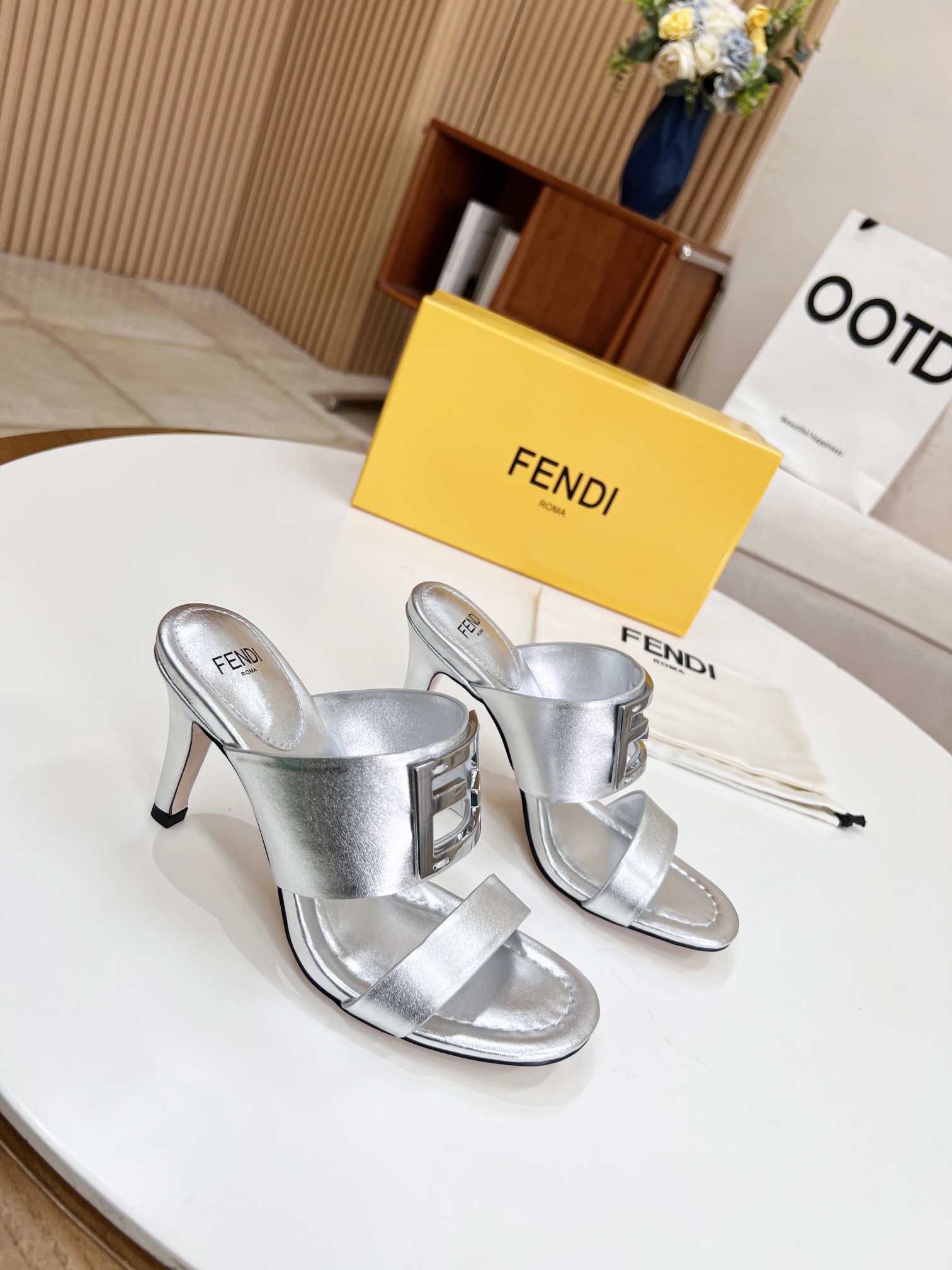 F**di Baguette Silver Heels For Women