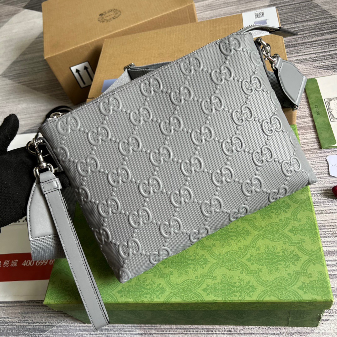 Gvc*1 GG Embossed Medium Messenger Bag Grey GG Embossed For Men 12in/31cm GG