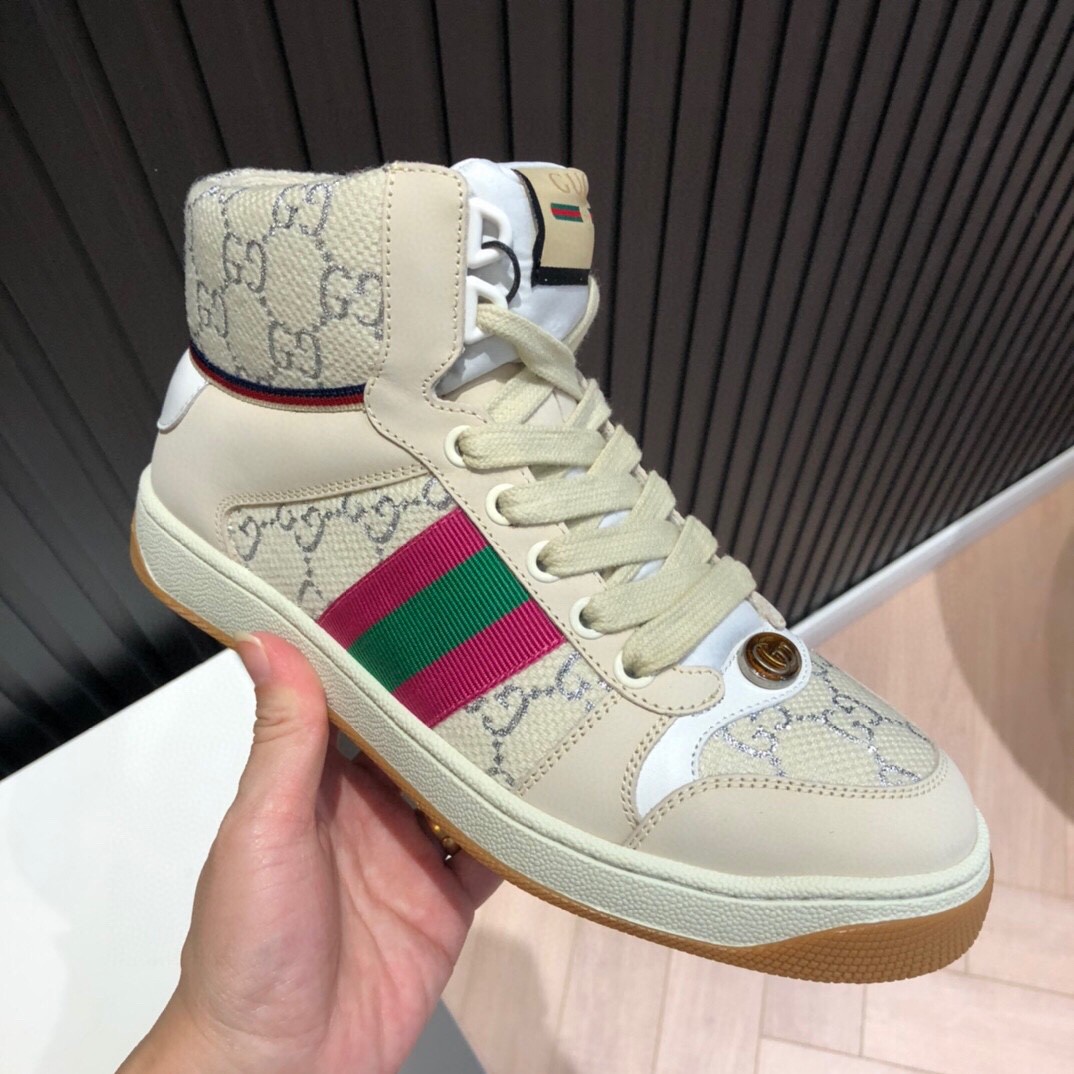 Gvc*1 Men’s Screener GG High-Top Beige Pink Green For Men 5637309