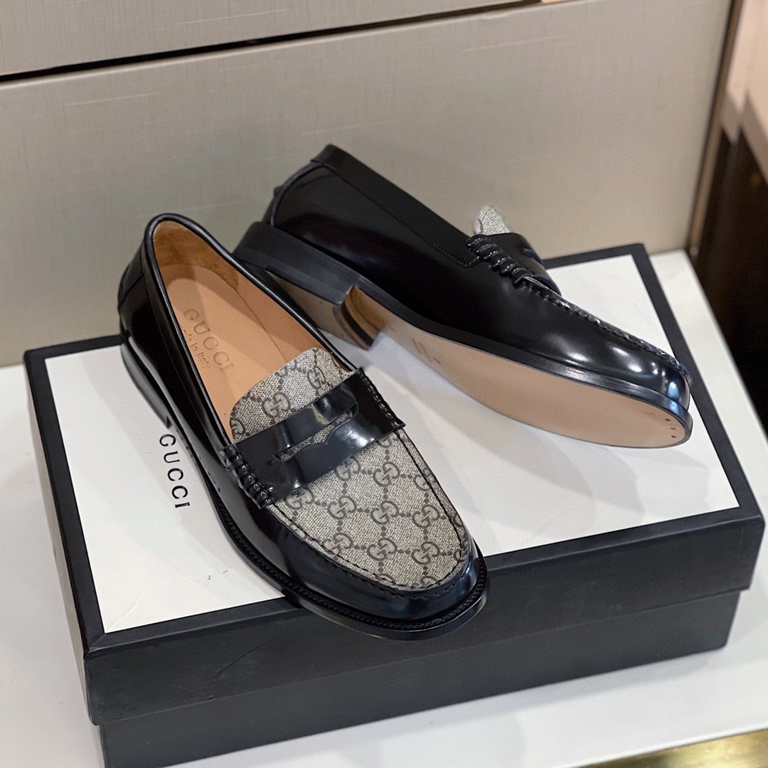 Gvc*1 Men’s GG Loafers Horsebit Black And Beige For Men 699501