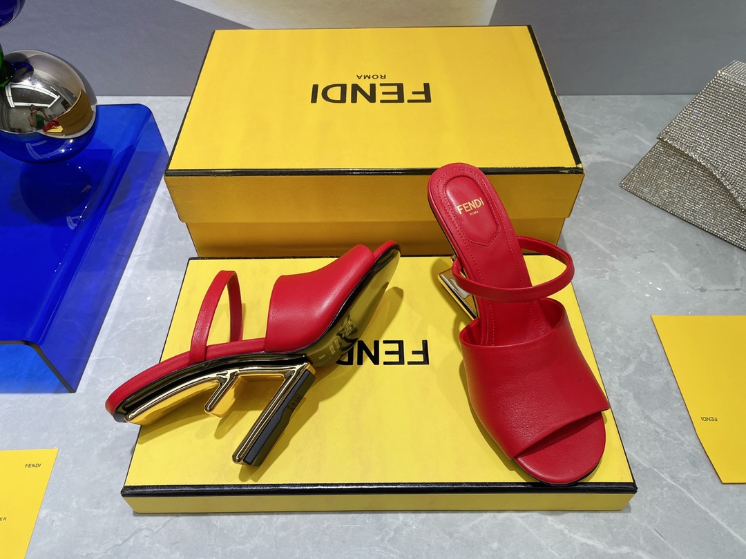 F**di First Red High-Heeled Sandals For Women
