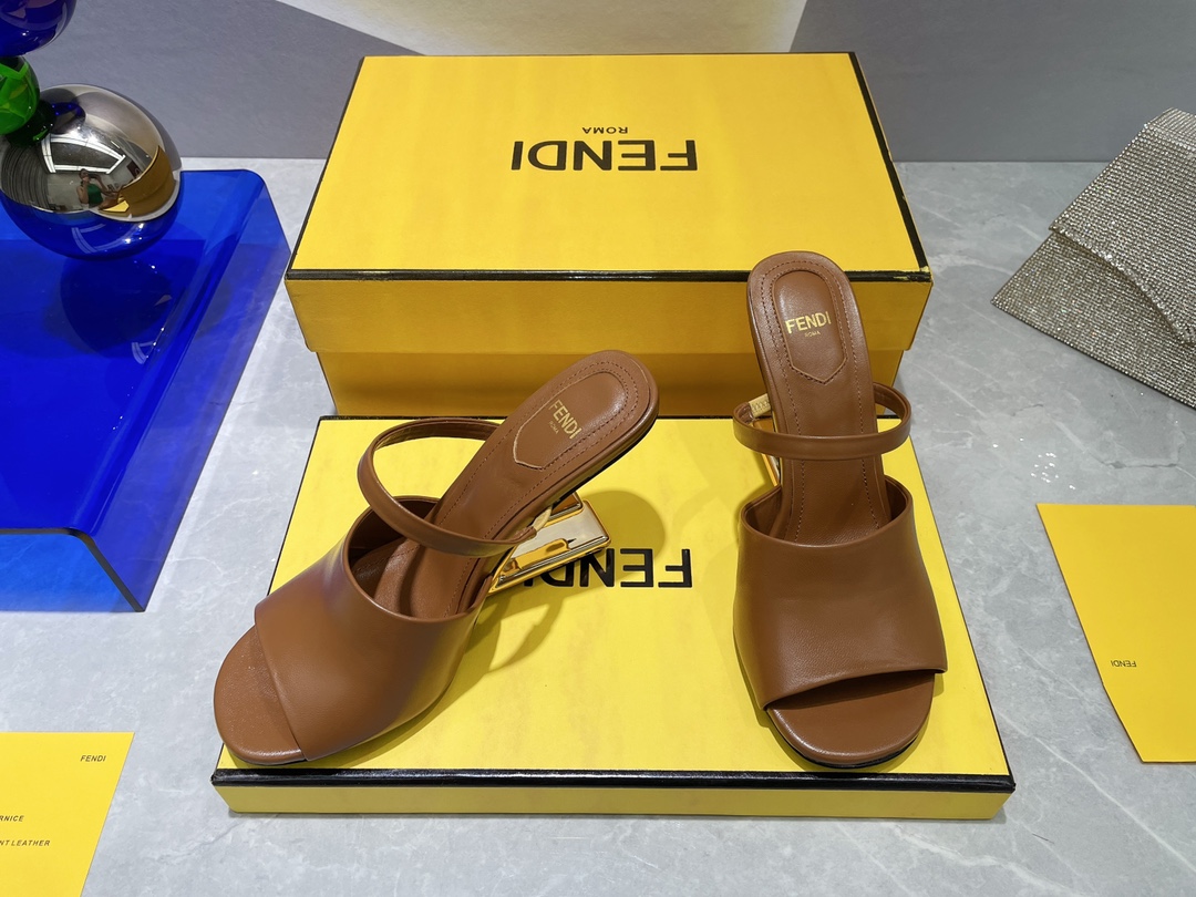 F**di First Brown High-Heeled Sandals For Women 8R8212NA7F148R