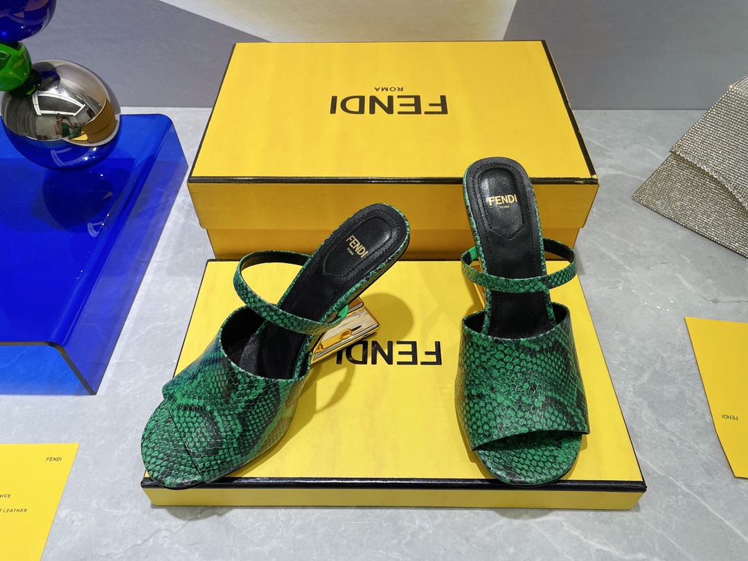 F**di First Green Python High-Heeled Sandals For Women
