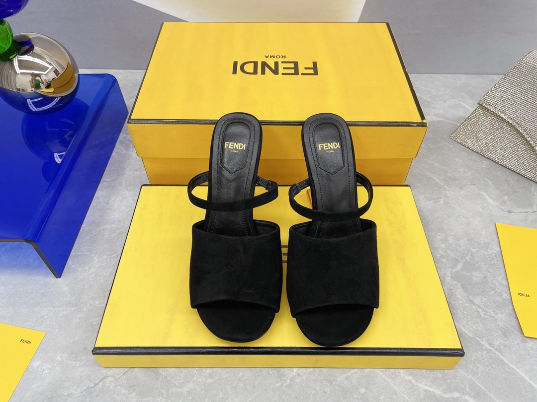 F**di First Black Velvet High-Heeled Sandals For Women