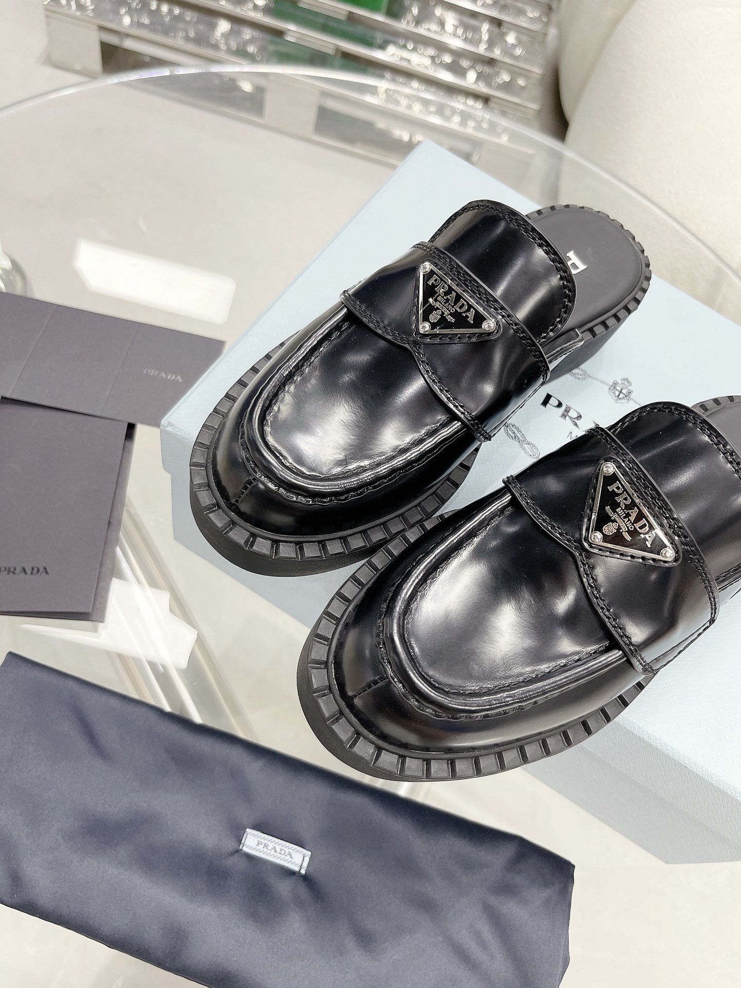 Pra*a Chocolate Brushed Mules Black For Women 1.6in/40mm PRD