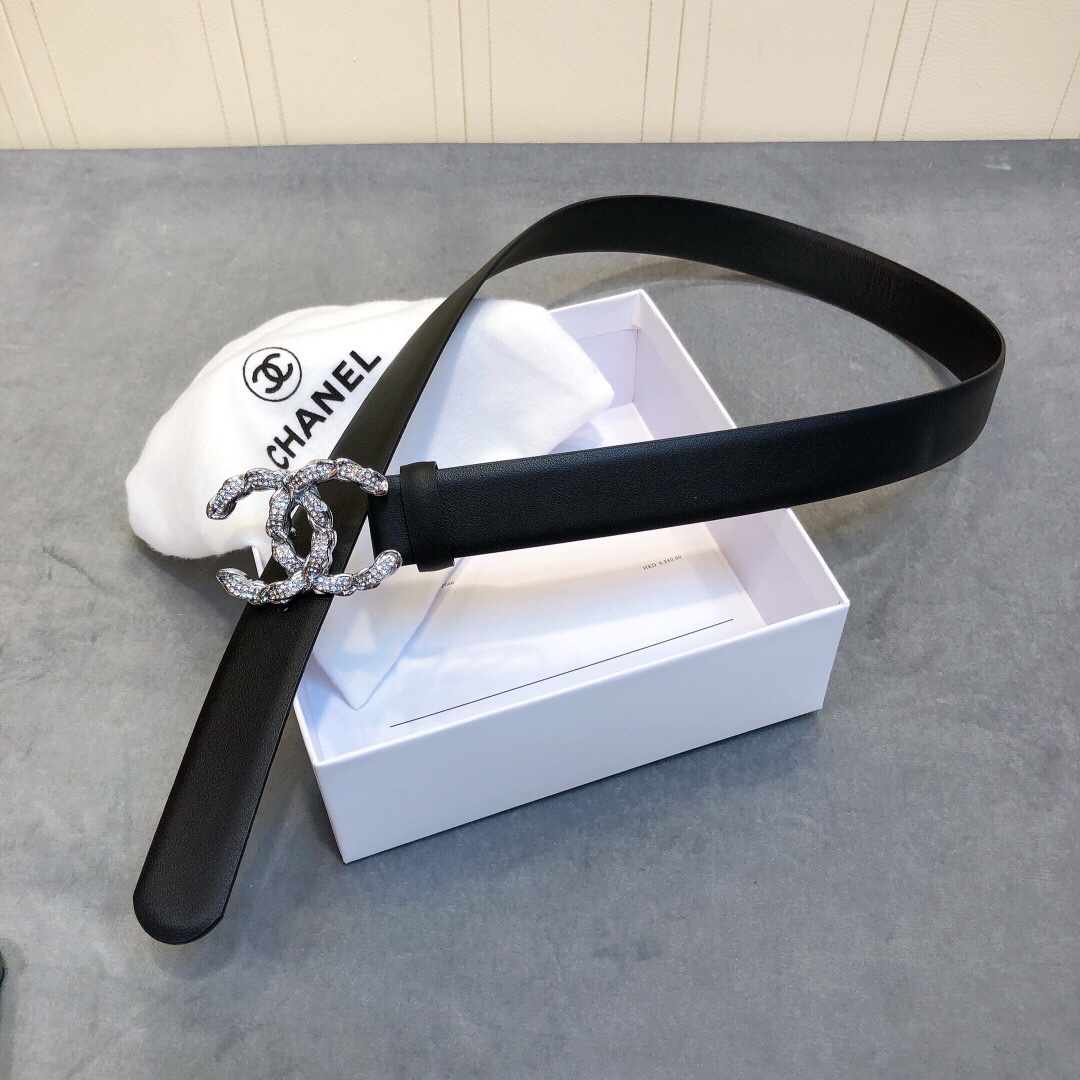 Ch**el Belt With Double C Buckle Black Women Belt