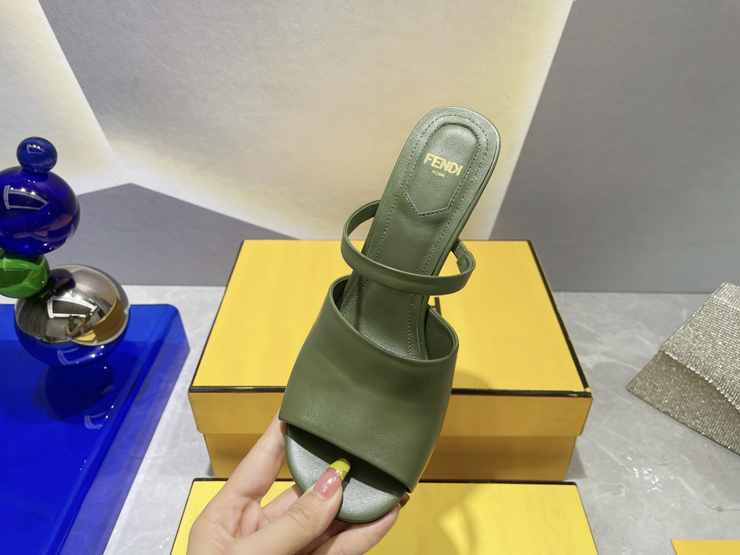 F**di First Dark Green High-Heeled Sandals For Women