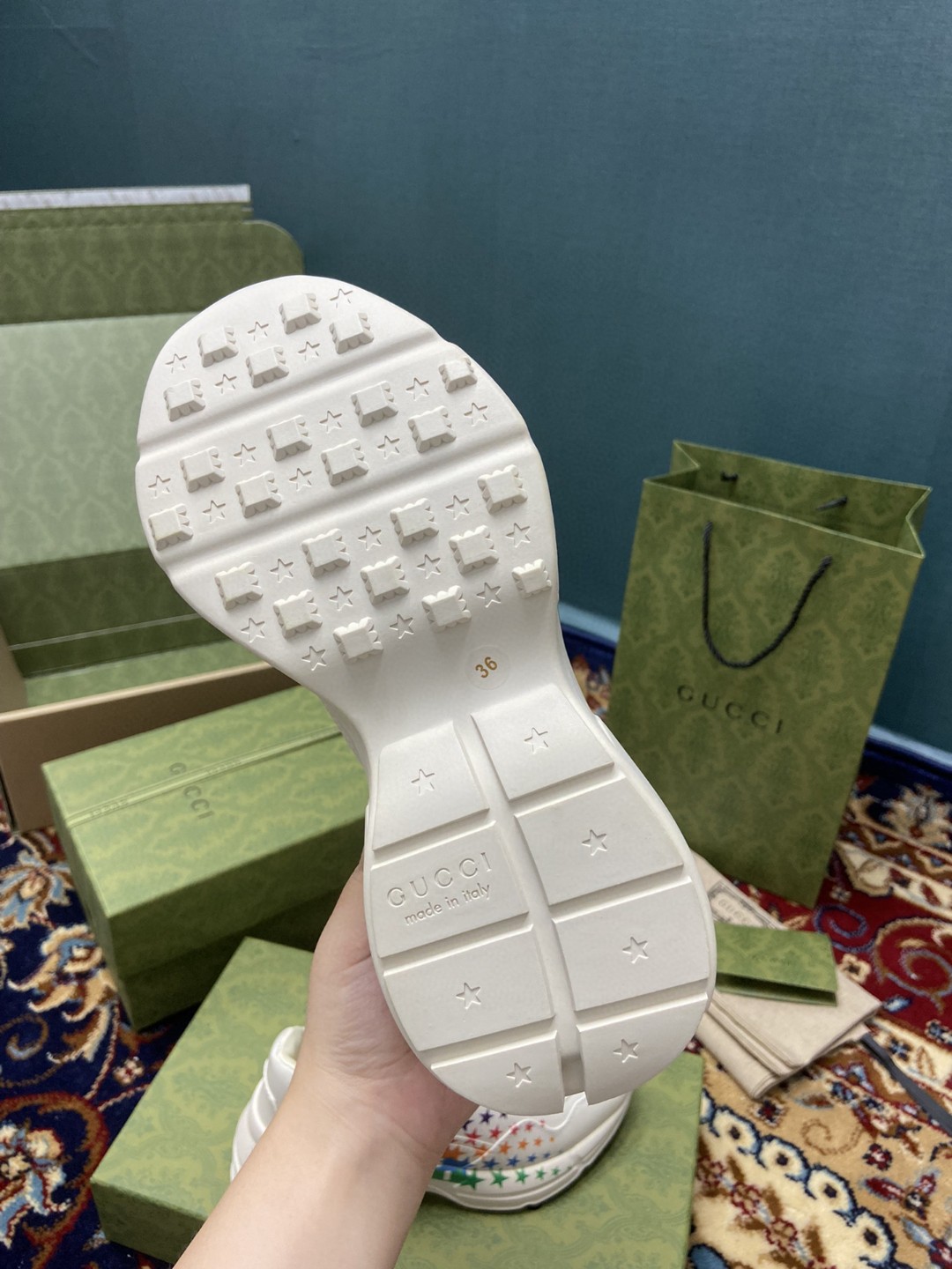 Gvc*1 Women’s Rhyton Sneakers With Gvc*1 Stars White Ivory For Women ‎684899