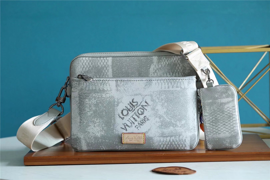 L0vis Vvtt0n Trio Messenger Damier Salt Gray For Men, Men’s Bags, Shoulder And Crossbody Bags 9.5in/25cm LV N50068