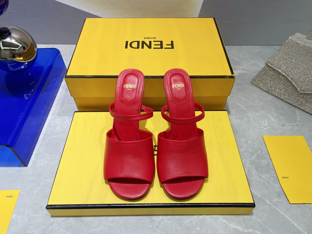 F**di First Red High-Heeled Sandals For Women