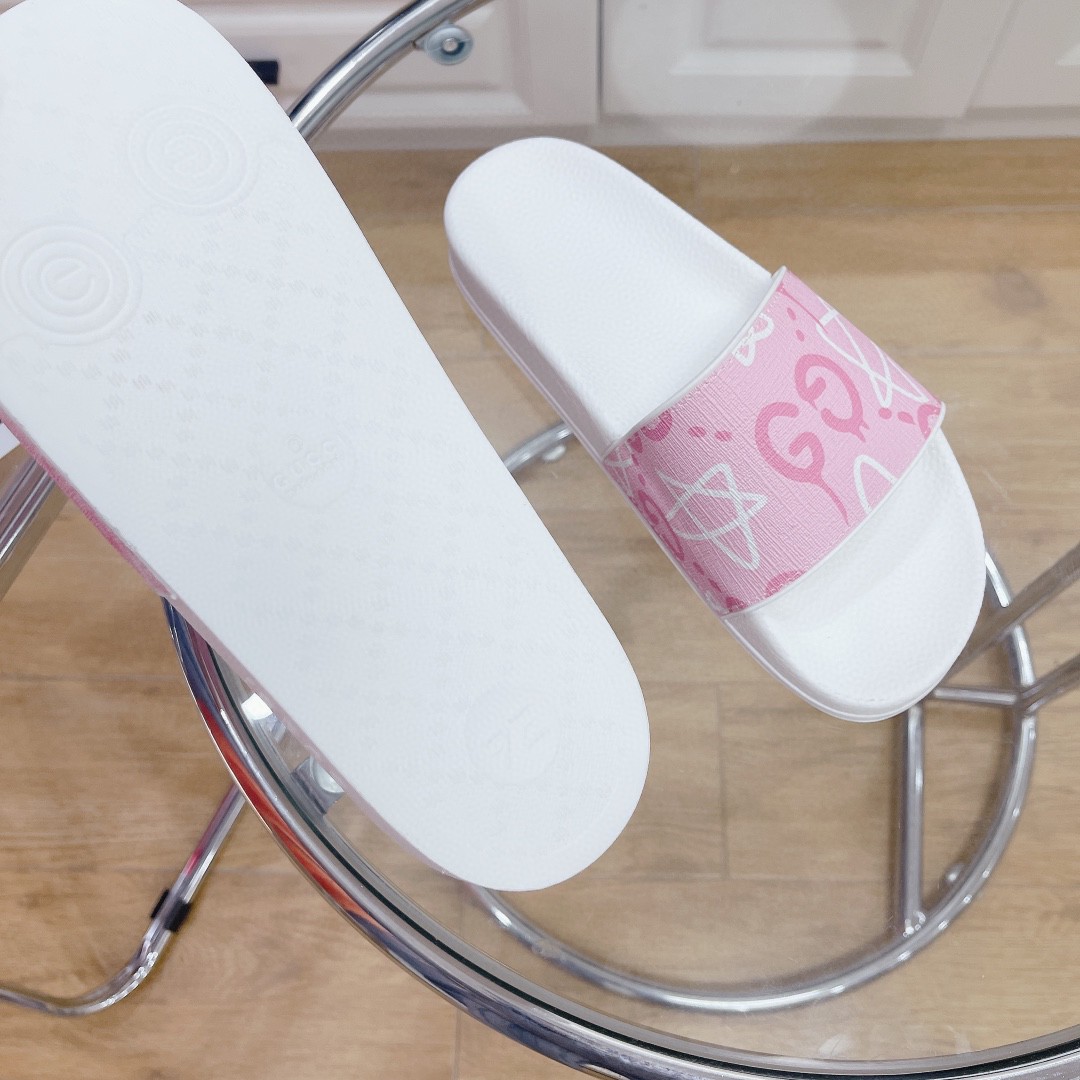 Gvc*1 Women’s GG Stars Print Slide Sandal Pink And White For Women 408508