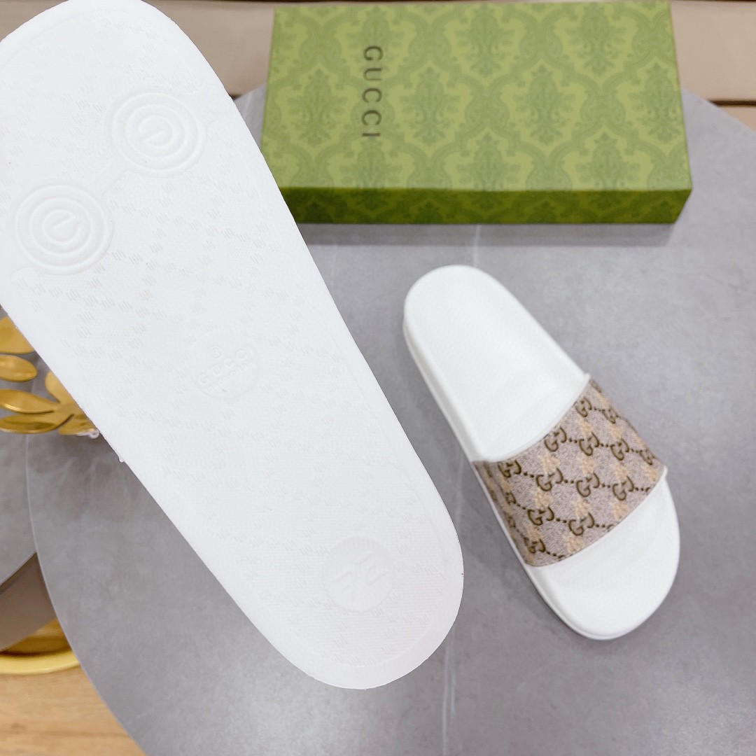 Gvc*1 Women’s GG Slide Sandal With Bees White And Brown For Women 407345