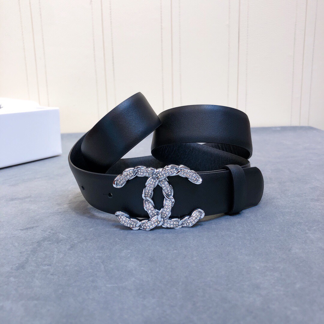 Ch**el Belt With Double C Buckle Black Women Belt