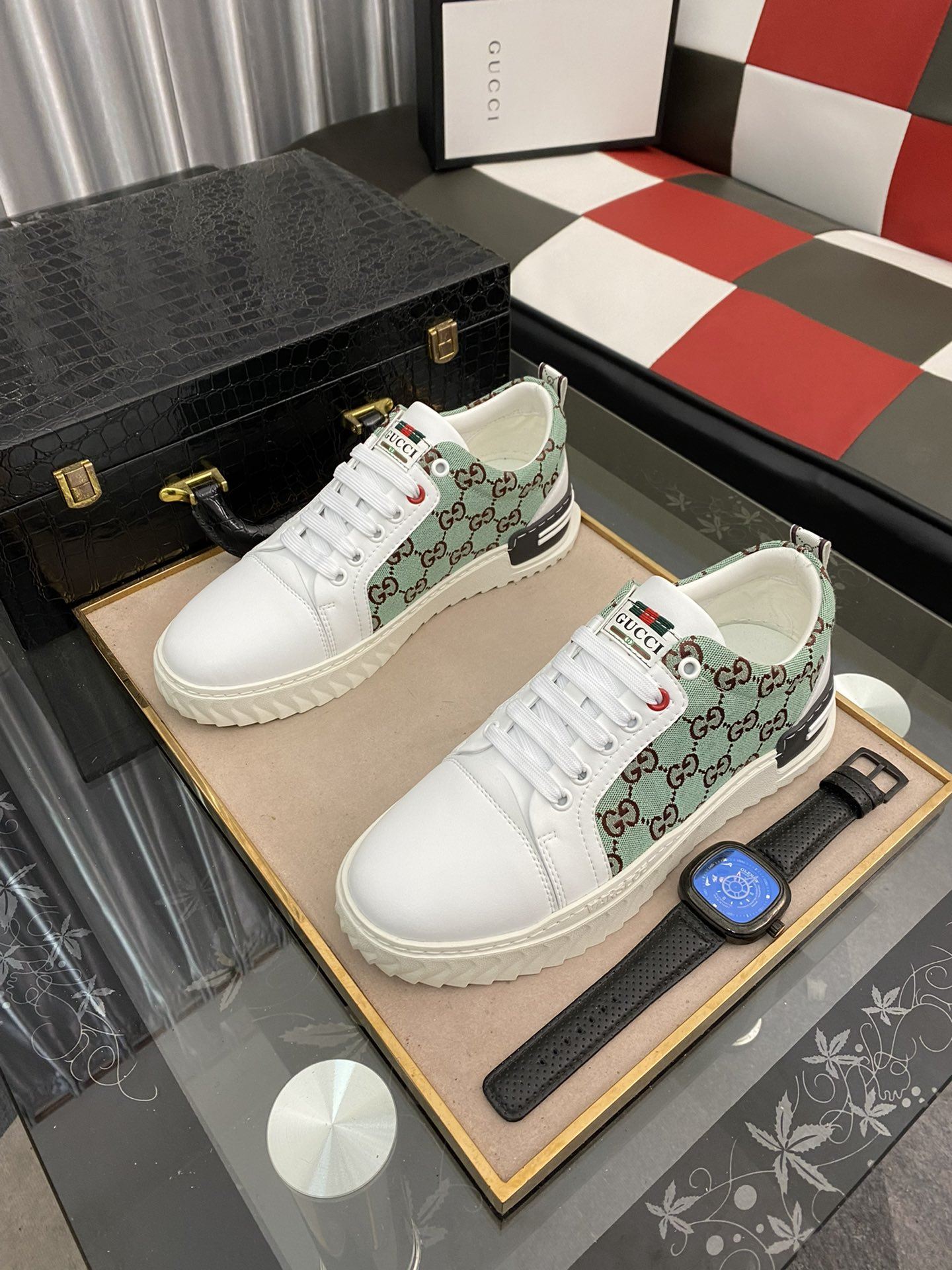 Gvc*1 Men’s GG Ace Sneaker Green And White For Men