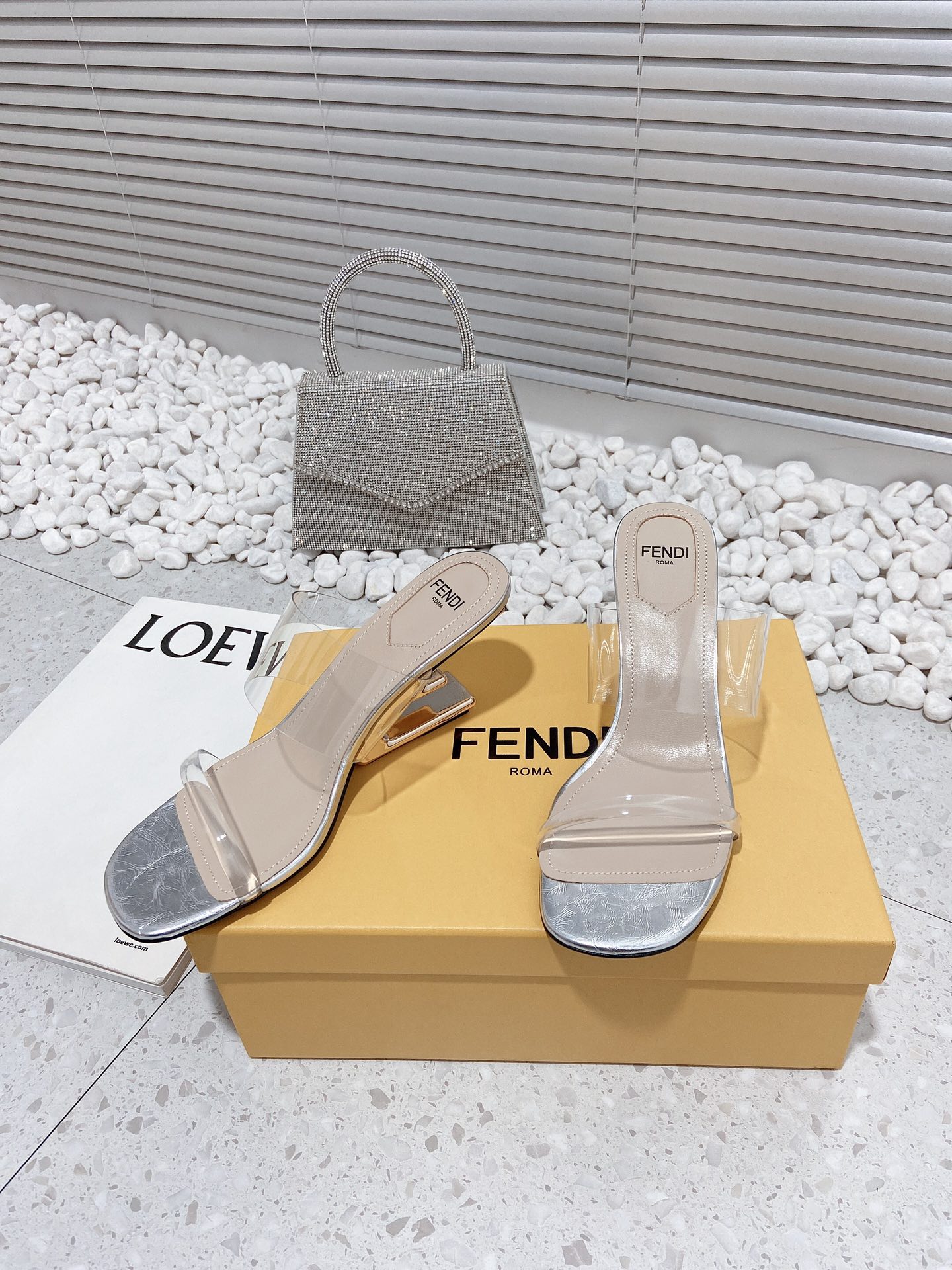 F**di First Silver Transparent Medium-Heeled Sandals For Women
