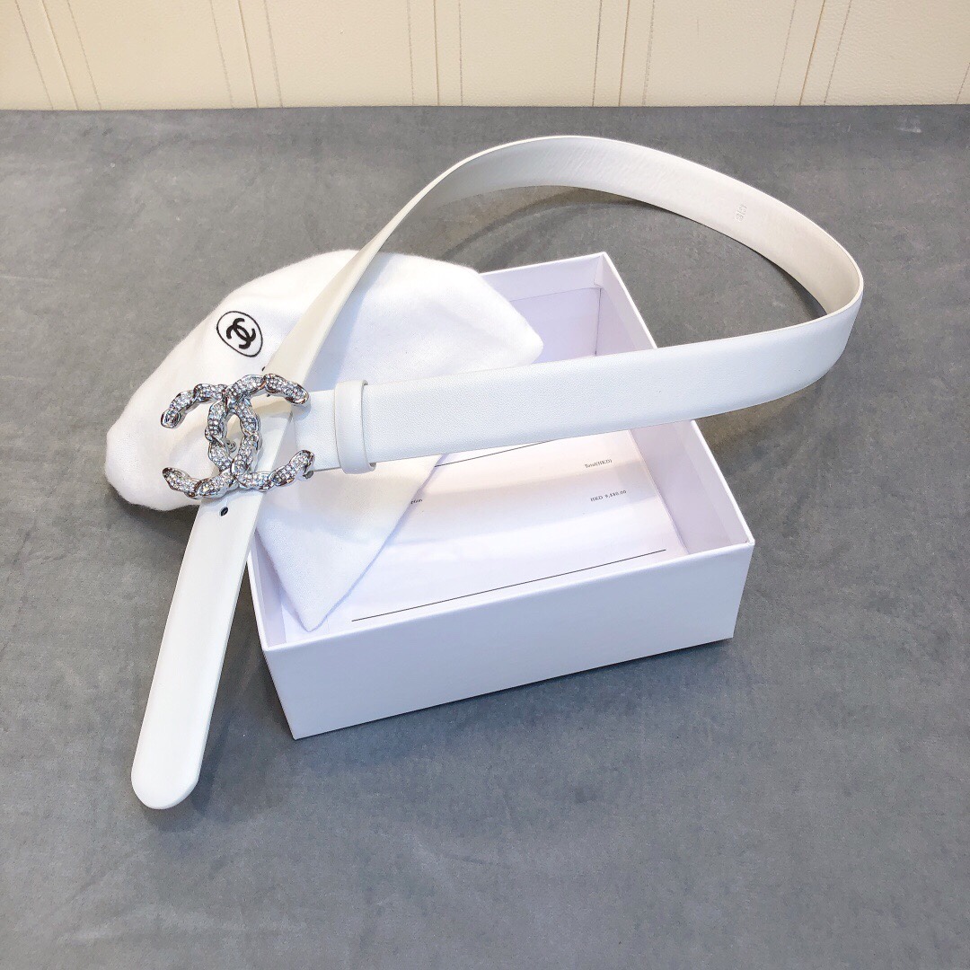 Ch**el Belt With Double C Buckle White Women Belt