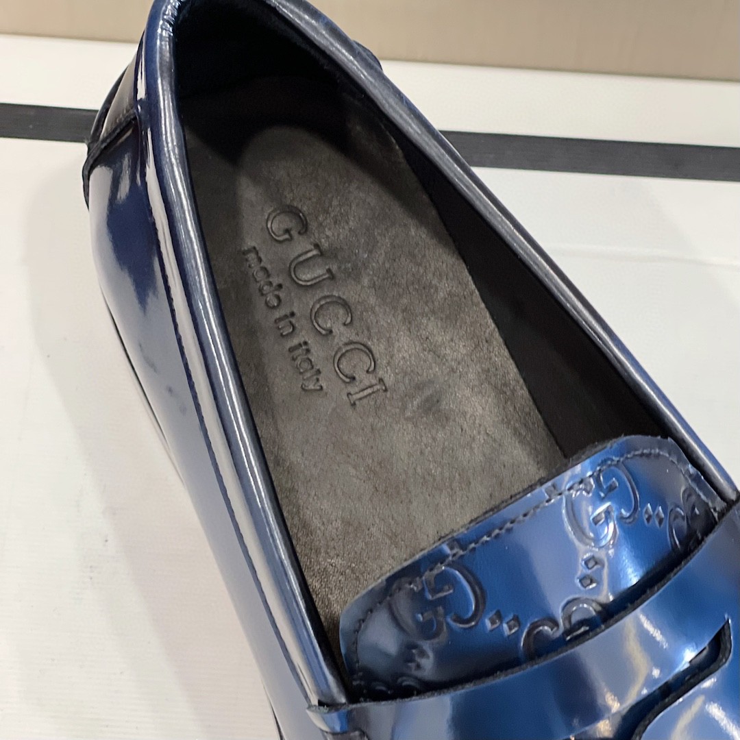 Gvc*1 Men’s GG Embossed Loafers Horsebit Blue For Men 699501