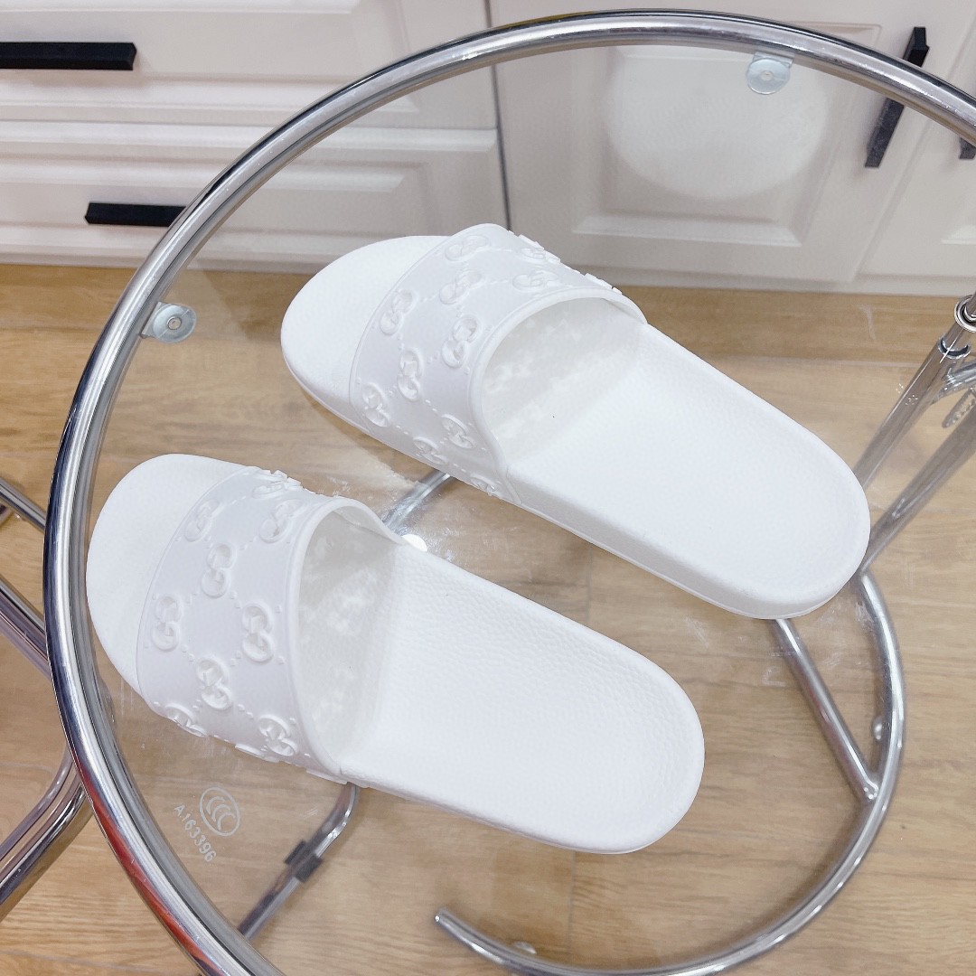 Gvc*1 Women’s Rubber GG Slide Sandals White For Women 573922 JDR00 9014