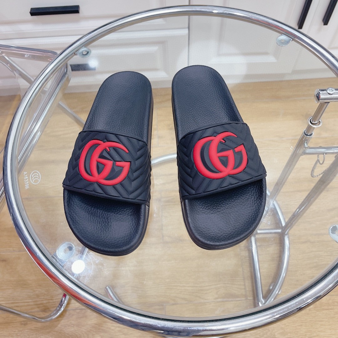 Gvc*1 Women’s Quilted GG Rubber Slide Black And Red For Women 601041