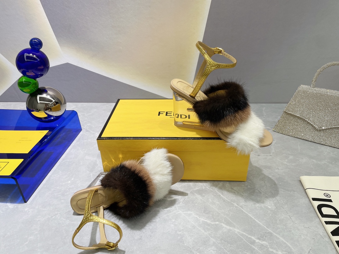 F**di First White Mink High-Heeled Sandals For Women 8X8275AI11F1H00