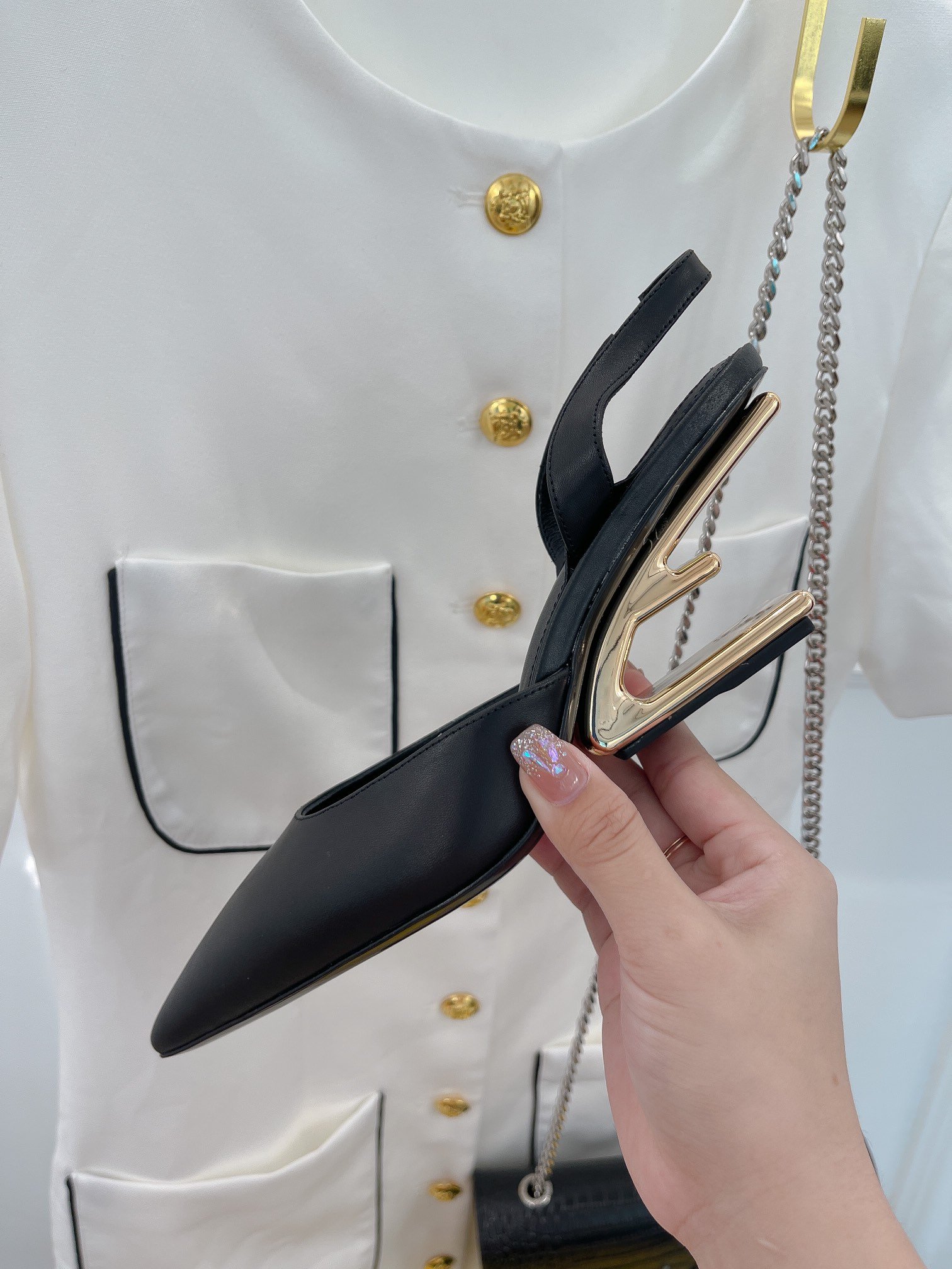 F**di First Black High-Heeled Slingbacks For Women 8J8367NA7F0QA1