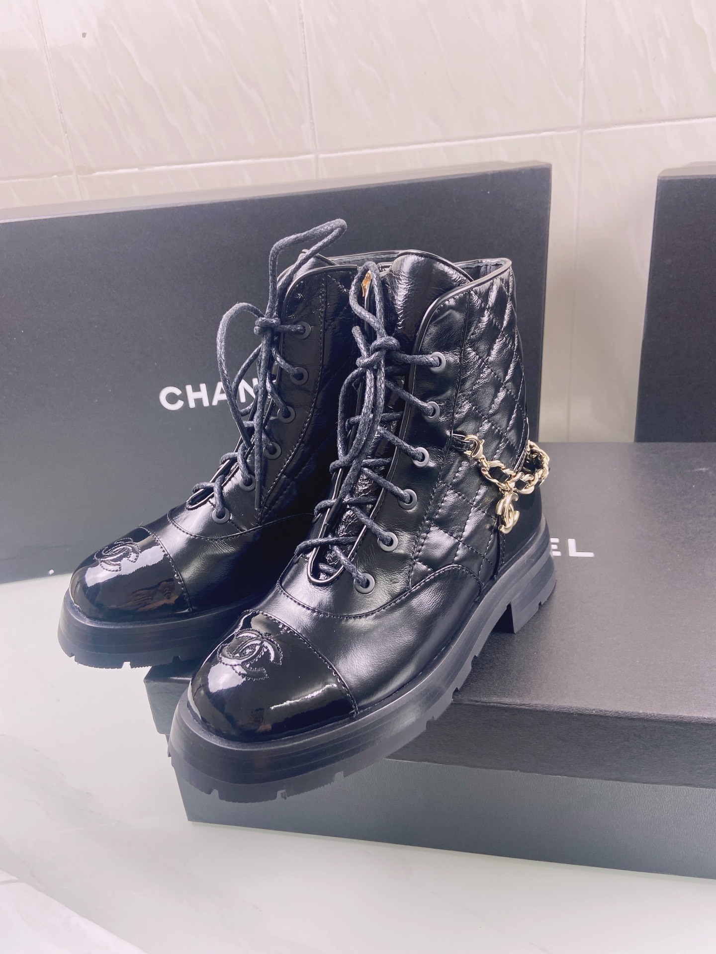 Ch**el Women’s Lace- Ups Black For Women 1.6in/4cm