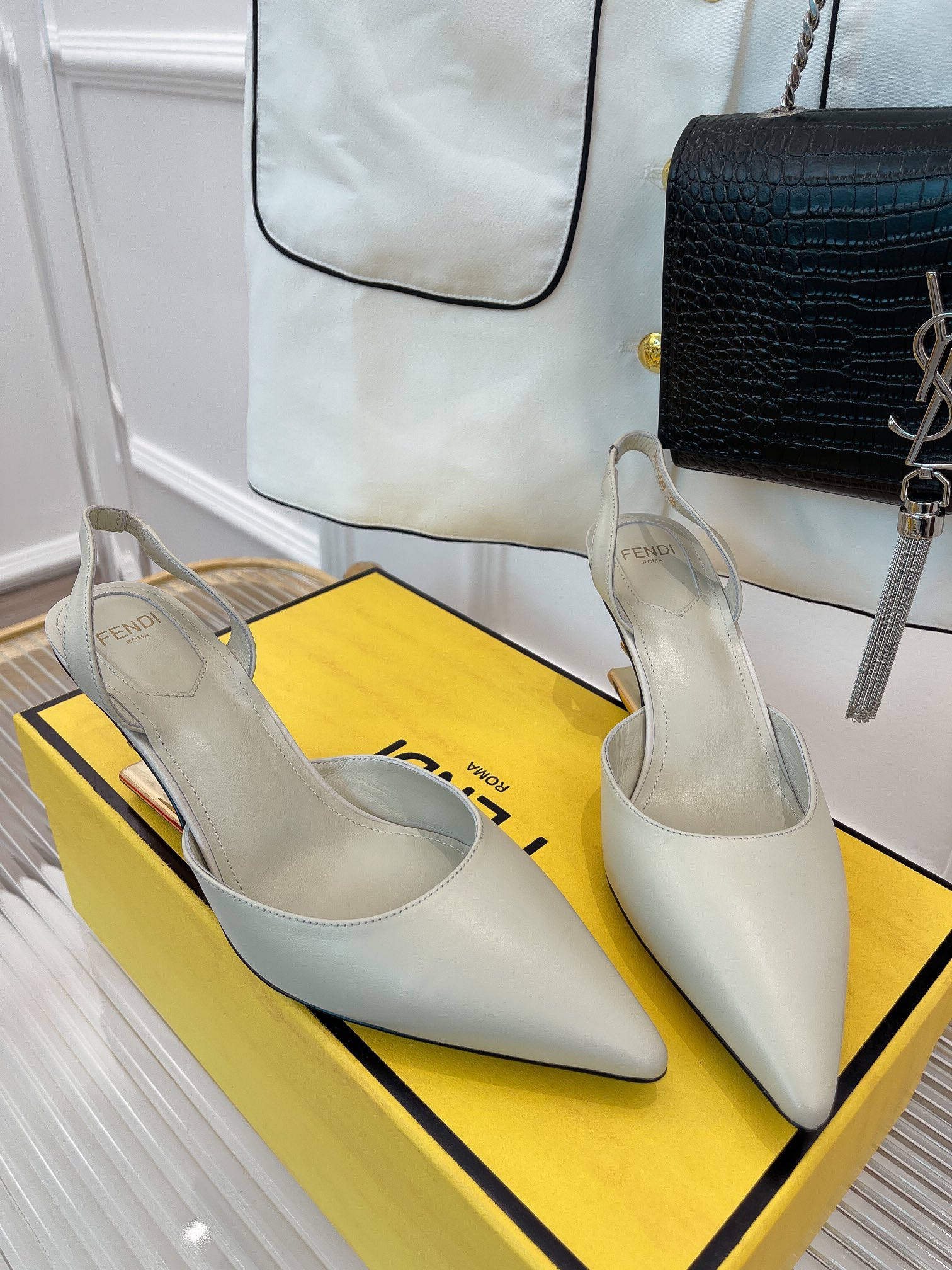F**di First Grey High-Heeled Slingbacks For Women