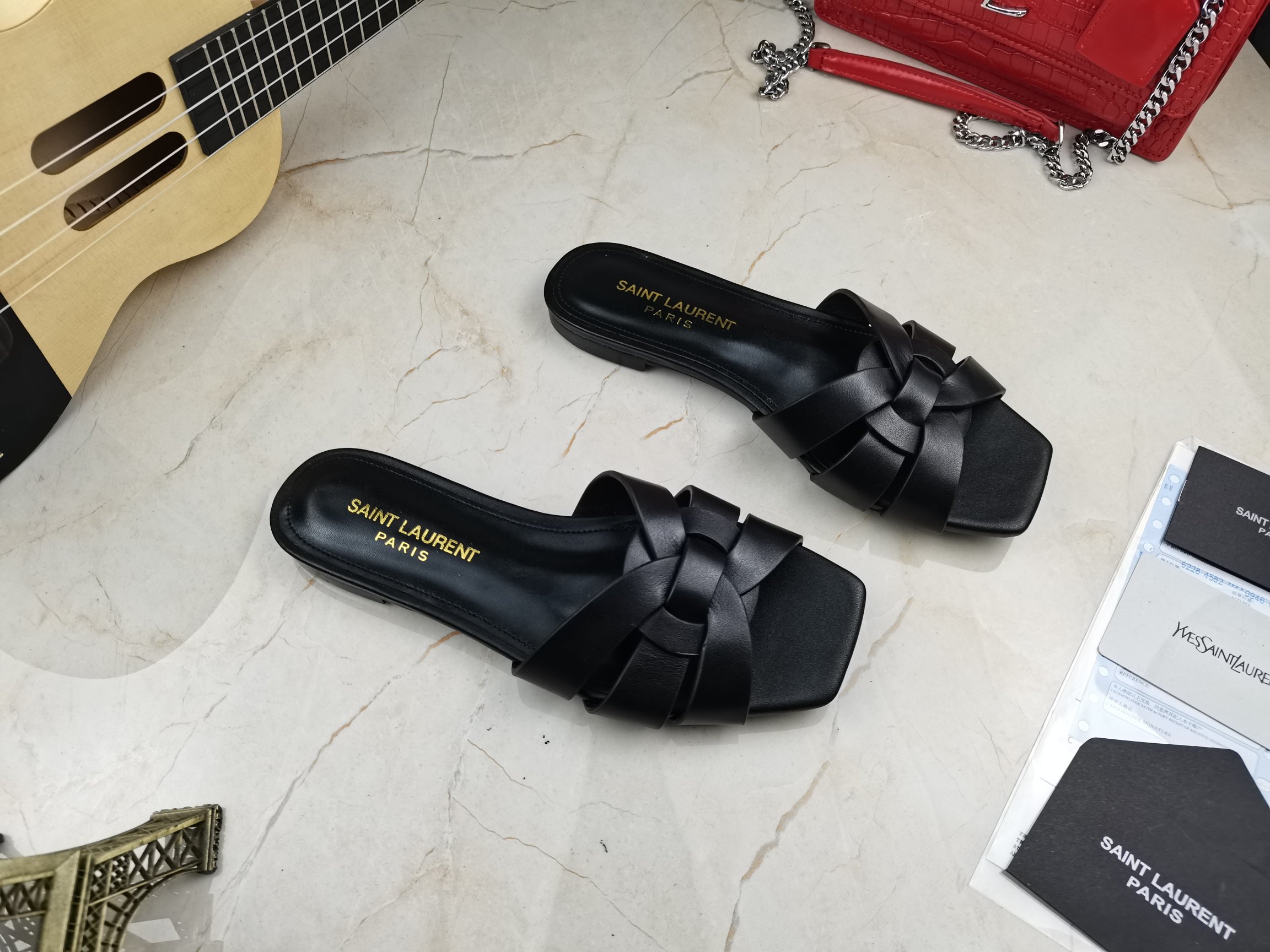 Sa1nt Lau*nt Women’s Tribute Flat Mules Black For Women Y51 571952BDA001000