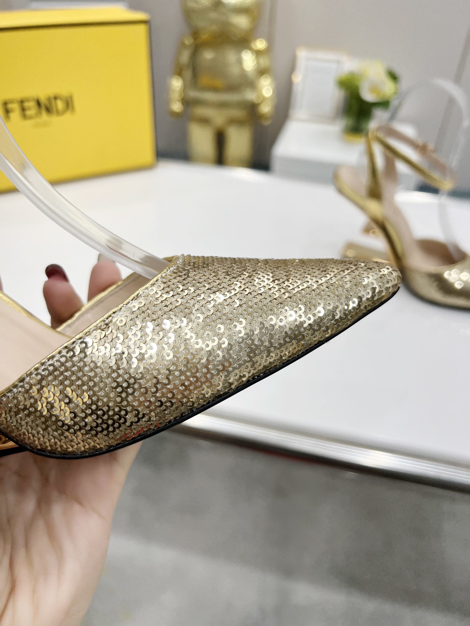 F**di First Gold Glitter High-Heeled Slingbacks For Women
