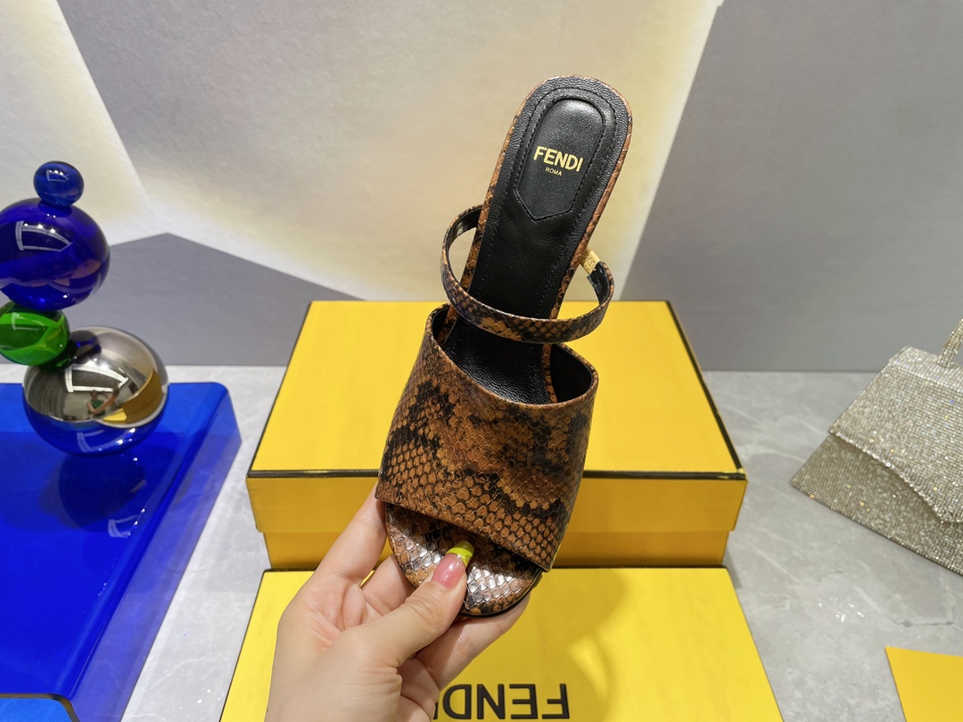 F**di First Dark Brown Python High-Heeled Sandals For Women