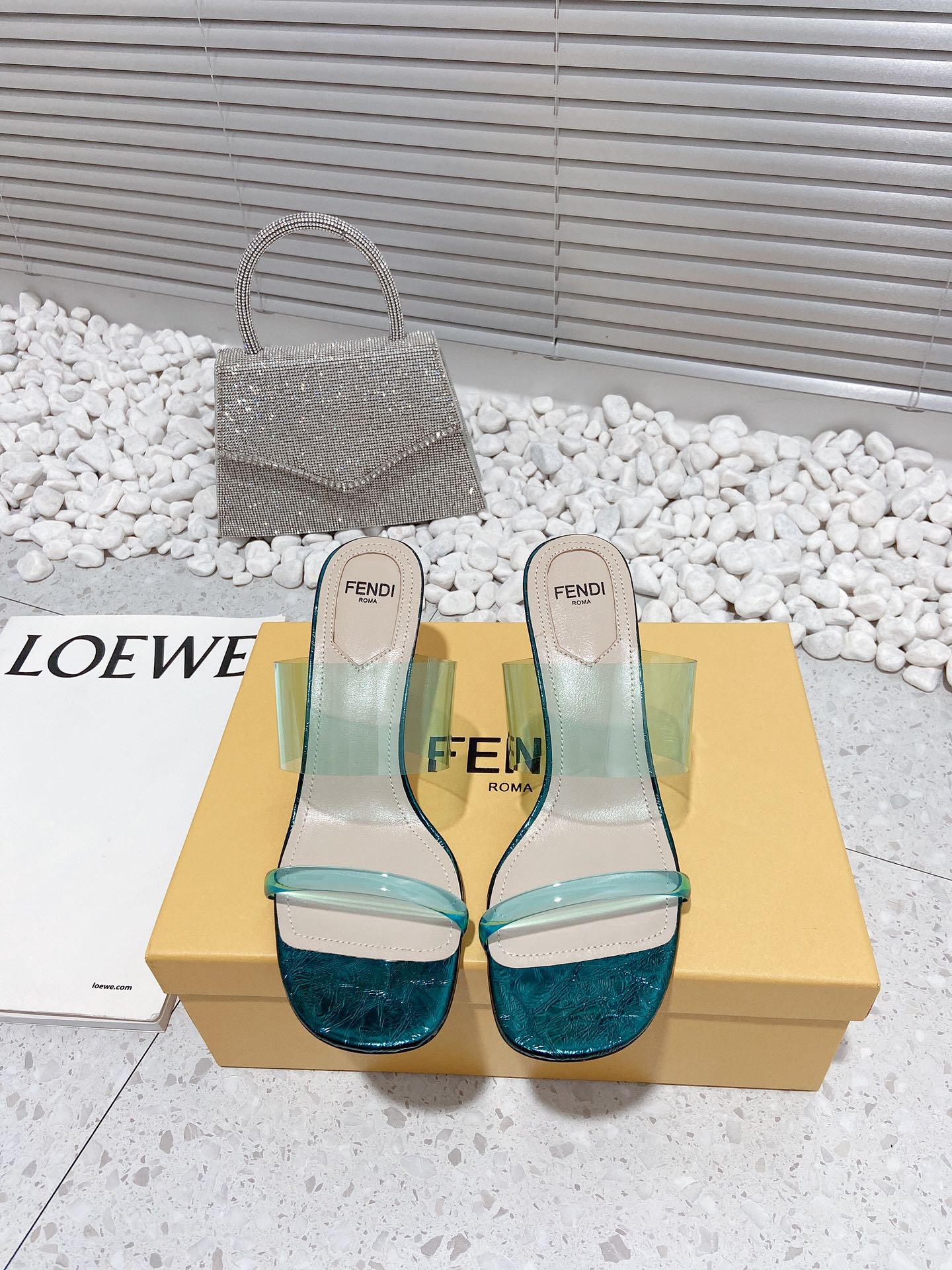 F**di First Dark Green Transparent Medium-Heeled Sandals For Women