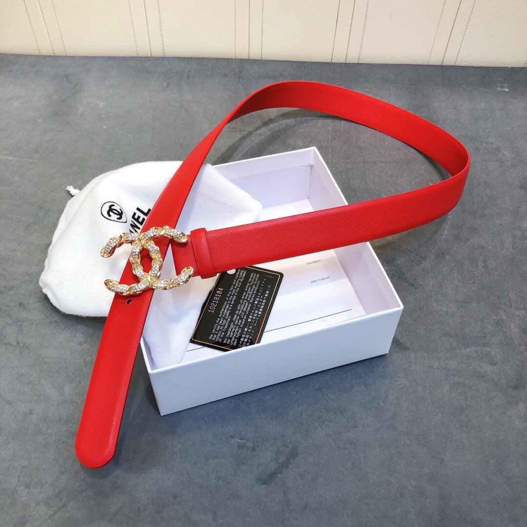 Ch**el Belt With Double C Buckle Red Women Belt