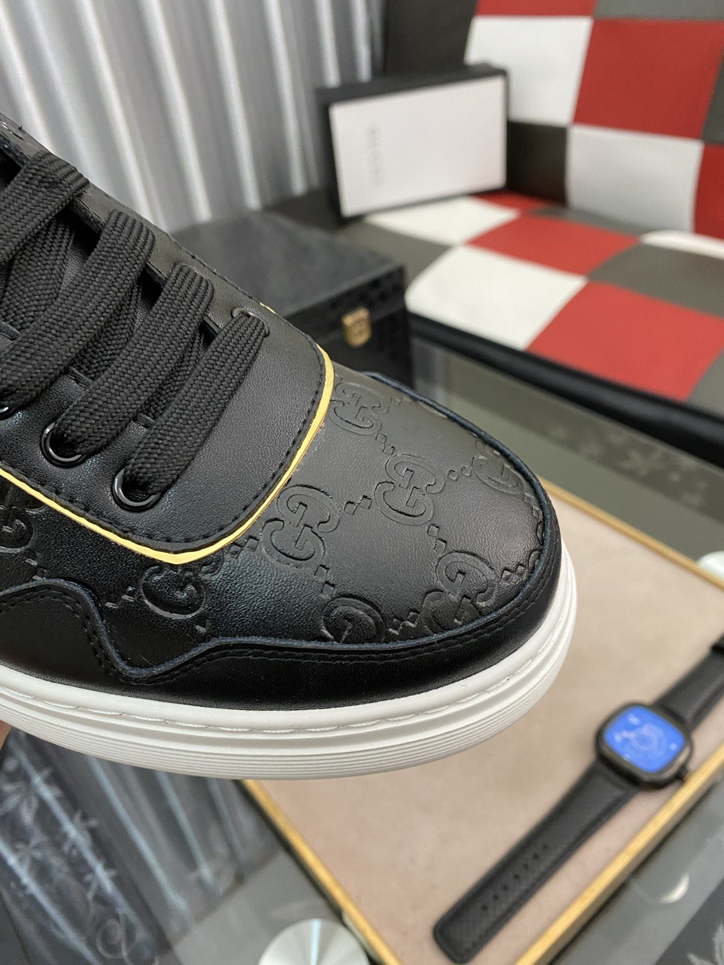 Gvc*1 Men’s GG Embossed Sneaker Loafer With GG Black Gold For Men