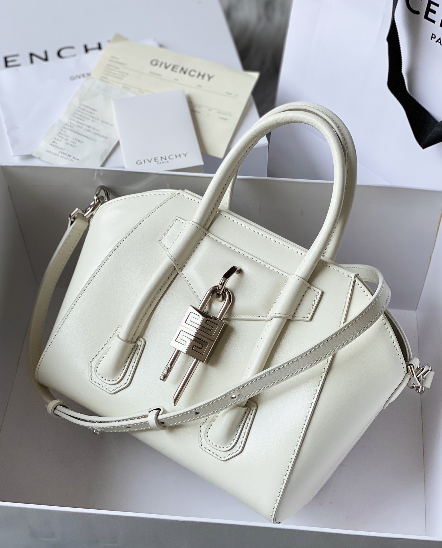 Givenchy Mini Antigona Lock Bag Ivory For Women, Women’s Handbags, Shoulder Bags 8.7in/22cm GVC BB50J0B16S-105